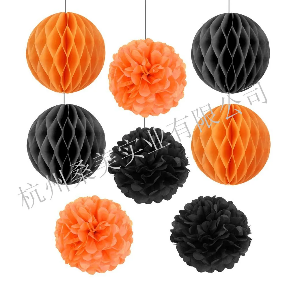 Halloween Decorations Black Orange feng wo qiu Paper Flower Ball Holiday Decorative Festive Supplies