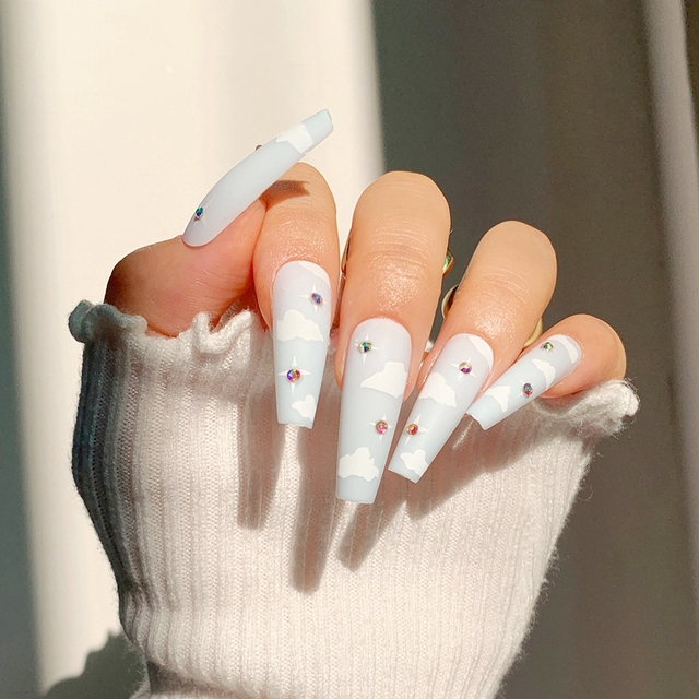 False Nails Press On Red French Fake Nail Tip Full Cover Fake Nails DIY Manicure Nail Art Tools Long Ballerina