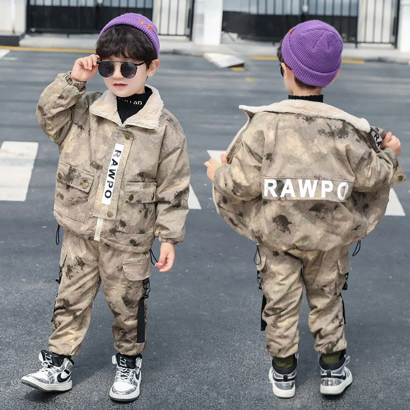 

2019 New Style Fashion CHILDREN'S Suit BOY'S Autumn And Winter Children plus Velvet Camouflage Two-Piece Set High Quality Childr