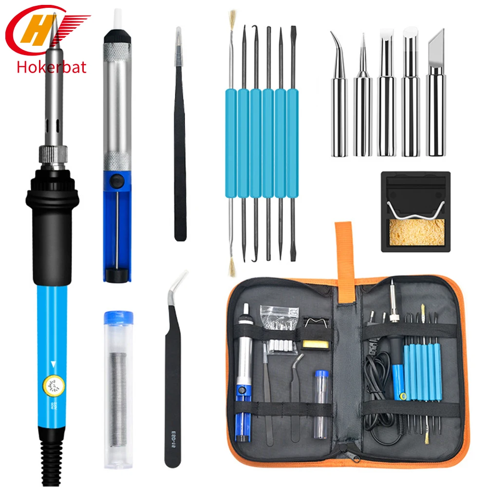 

19pcs Adjustable Temperature Electric Soldering Iron Kit 220V 60W Welding Solder Rework Station Heat Pencil Repair Tools