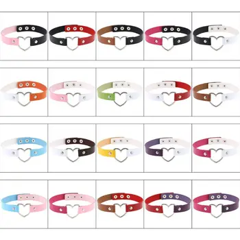 

Women Gothic Punk Choker Necklace Dual Contrast Color Faux Leather Collar Chain