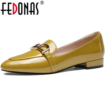 

FEDONAS Top Quality Metal Decoration Women Loafers Round Toe Chunky Heels Pumps 2020 Spring Summer Working Basic Shoes Woman