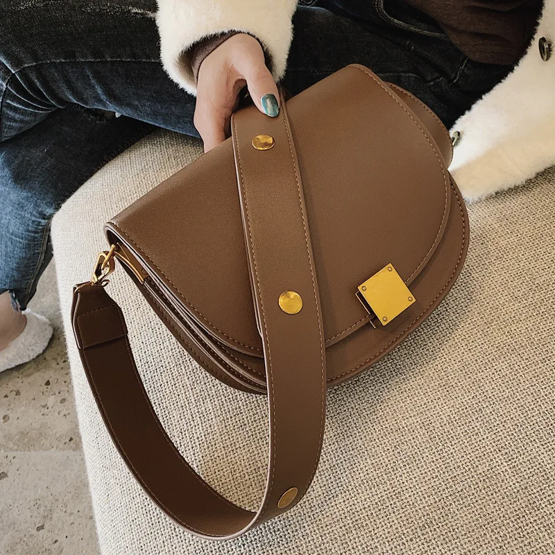 

Vinatge Wide Strap Saddle Women Shoulder Bags Designer Messenger Bag Luxury Pu Leather Crossbody Bag Female Small Purses 2019