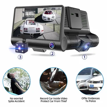 

4" 3 Lens Car Dvr Cameras Dual Lens With Rearview Camera Video Recorder Auto Registrator Dvrs 170 Degree Wide Angle Dash Camera