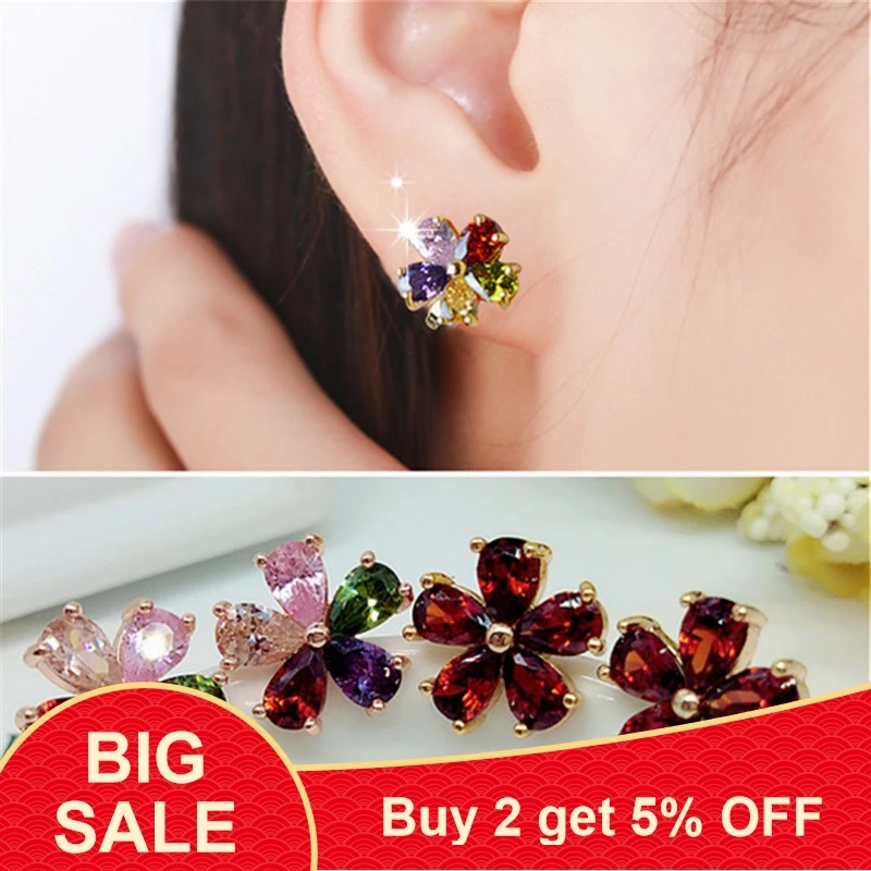 Милые серьги-гвоздики с цветами, AAA, кубический цирконий, Настоящее серебро 925 пробы, вечерние, свадебные серьги-гвоздики для женщин, модное ювелирное изделие