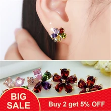 Милые серьги-гвоздики с цветами, AAA, кубический цирконий, Настоящее серебро 925 пробы, вечерние, свадебные серьги-гвоздики для женщин, модное ювелирное изделие