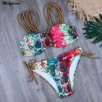 

2020 Lady's Hot Sexy Snake Bikini Women Swimsuit Underwired Push Up Bikinis Set Brazilian Elastic Straps Bathing Swimming suit