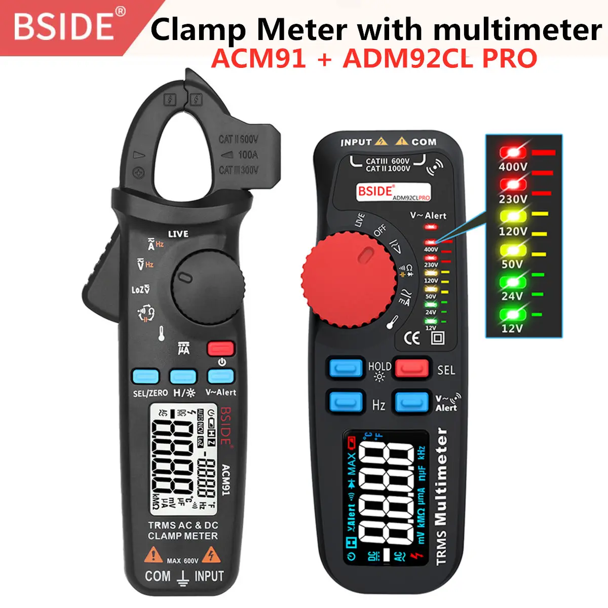 BSIDE ADM92CL вольтметр цифровой мультиметр True RMS 6000 отсчетов авто-диапазон напряжения Ампер Ом Гц кепки температура тестер целостности диодов - Цвет: AMD92CLPRO-ACM91