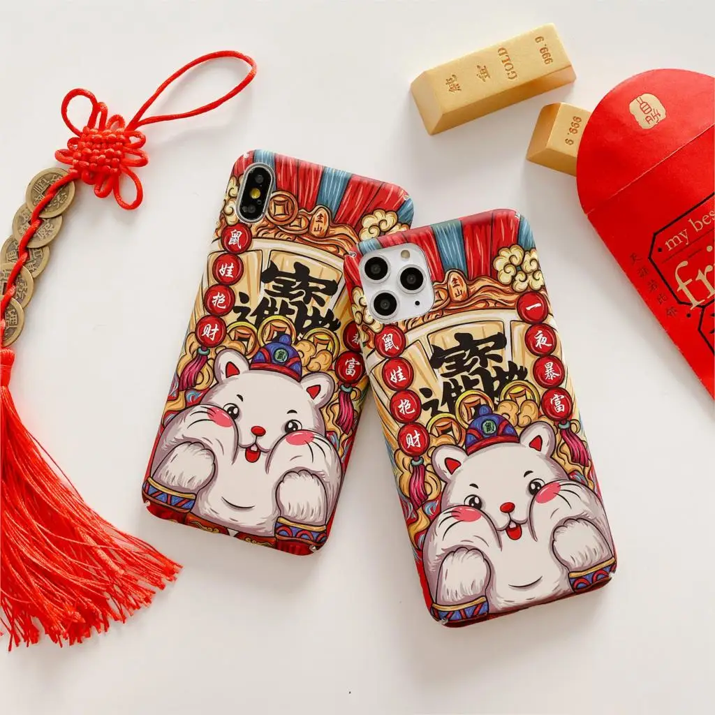 

Luxury lucky mouse happy new year chinese style phone case for iphone 11promax 6 6s 7 8plus cover for iphonexr x xs max