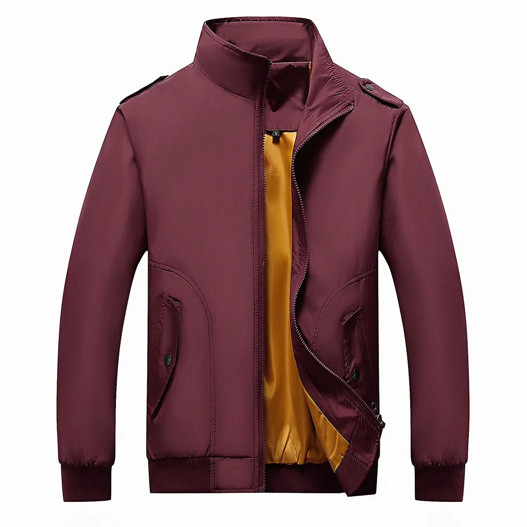

Men's Casual Fashion Lapel Pure Color Pocket Jacket Zipper Outwear Coat Tops Outerwear Mandarin Collar Clothing Y930