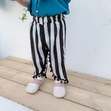 Новые стильные летние Детские шифоновые универсальные штаны в Корейском стиле тонкие свободные штаны в западном стиле для маленьких девочек