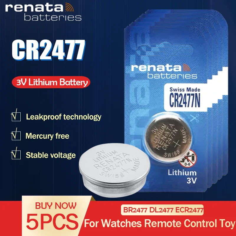 5 шт./лот оригинальный литиевый аккумулятор renata CR2477N CR2477 2477 3В для часов тормозных
