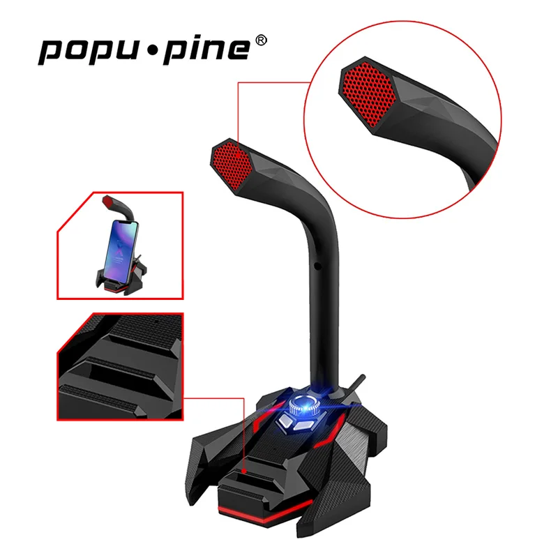 

Popupine игровой Настольный светодиодный проводной микрофон 5 в USB 3,5 мм студийный вращающийся микрофон для ПК для компьютера