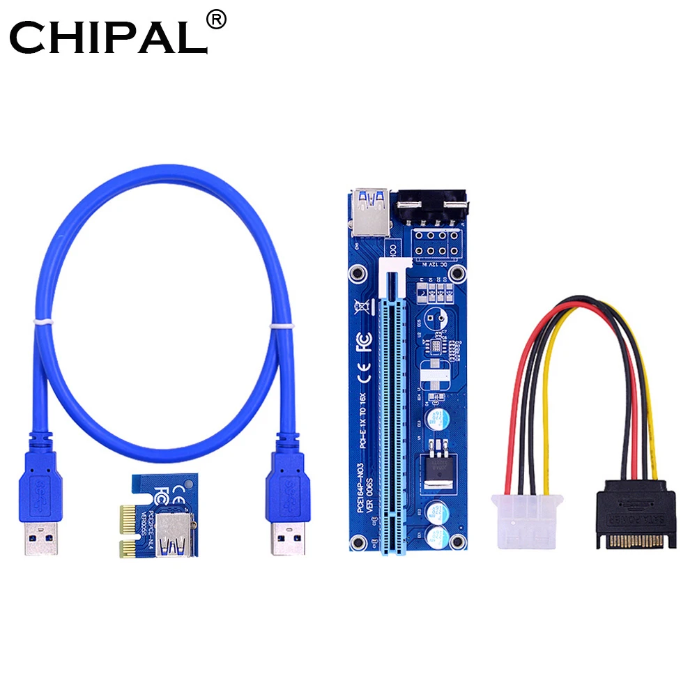 Райзер-карта CHIPAL VER006S PCI-E удлинитель PCI Express 1X на 16X адаптер 30 см 60 1 м кабель USB 3 0