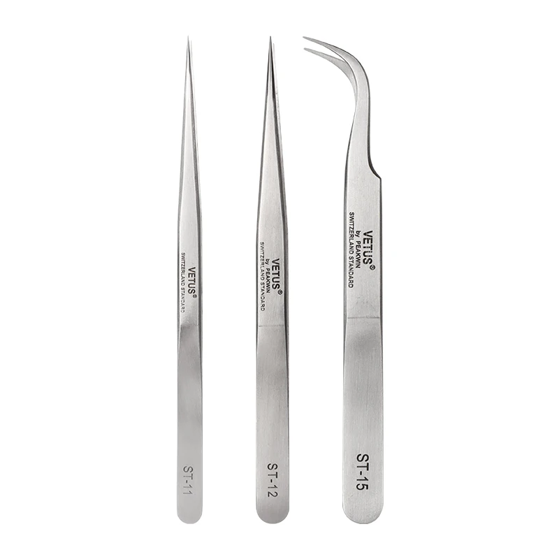 Pinzas de extensión de pestañas, profesionales, rectas y curvadas, de acero inoxidable, para volumen 3D, 1 unidad