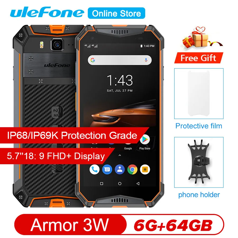 Ulefone Armor 3W 5," FHD+ Android 9,0 Helio P70 Octa Core 6 ГБ 64 Гб Смартфон 21 МП 10300 мАч 4G OTG NFC мобильный телефон