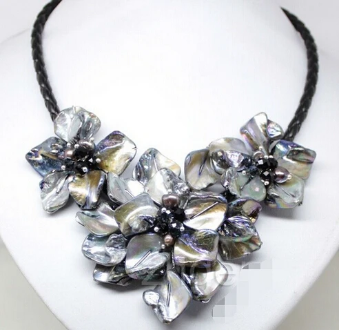 LL&lt&lt&ltHandmade flowers shell necklace mother of pearl crystal pendants black 18&quot | Украшения и аксессуары