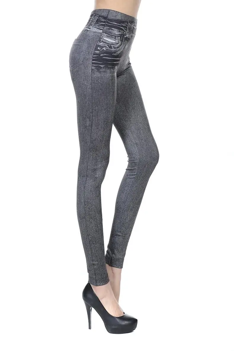 Модные женские лосины из джинсовой ткани, сексуальные длинные летние леггинсы с карманами и принтом, повседневные узкие брюки, Прямая поставка