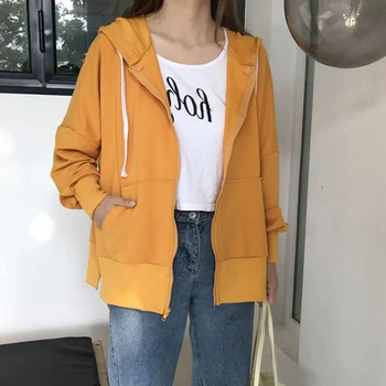 

Women's Jacket Clothing Autumn Long-sleeved Hooded Hem Slit Solid Color Long-sleeved Coat Women Fleece Jacket Women*