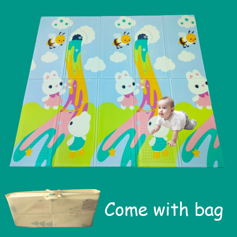 Folding Play Mat Waterproof XPE Foam Kids Rug 1cm Thickness Children's Developing Mats Toddlers Games Activity with Bag | Игрушки и