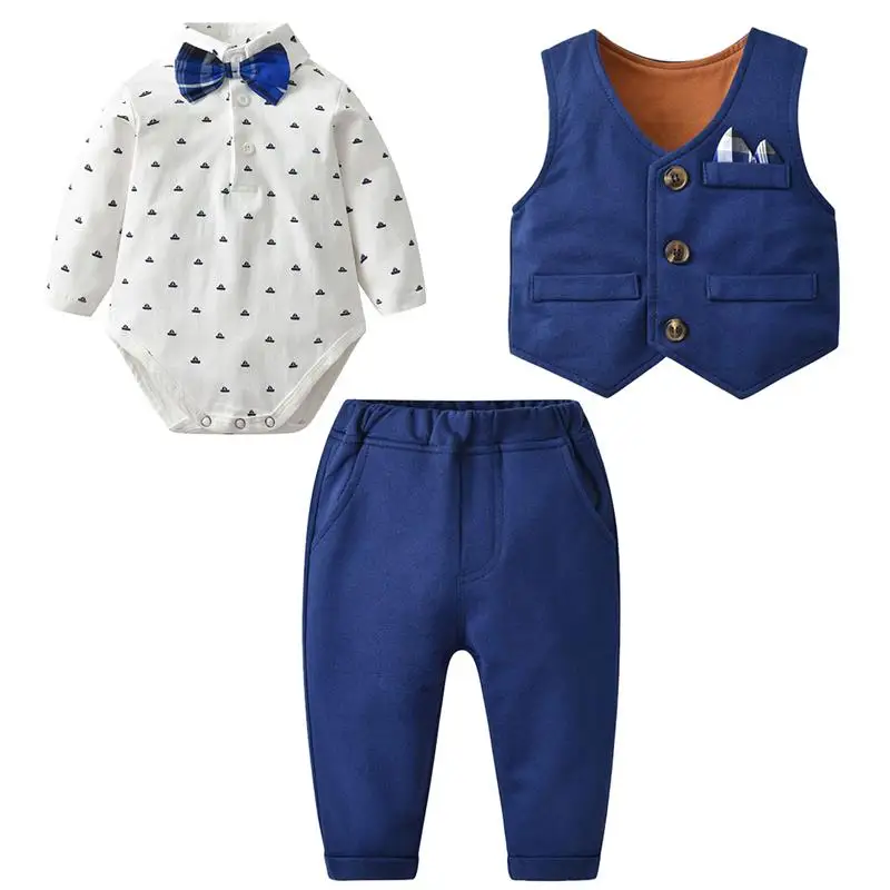 Famuka/комплекты одежды для новорожденных Одежда для маленьких мальчиков джентльменский комбинезон с галстуком-бабочкой+ жилет+ штаны, комплект для малышей на свадьбу, день рождения, вечеринку - Цвет: C