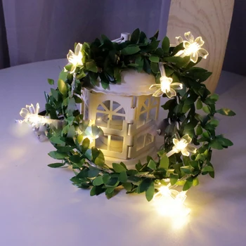 

10/20/40 LED String Fairy Cherry Blossom Flower LED Garland Lamp Green Leaf for Christmas Wedding Decor USB/Battery/Solar Power