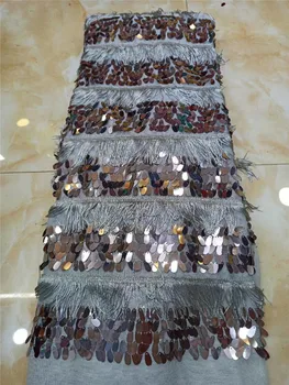 

Latest gray African Embroidery Tulle Lace Fabric 2019 High Quality French Milk Silk Lace Fabric With Sequins 5 Yard FHD218