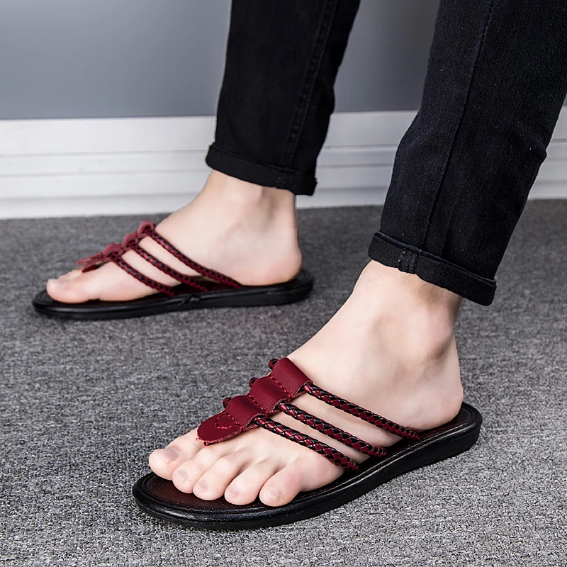 2020 Mens Flip Flops Sandals Genuine Leather Casual Men Shoes Slippers Summer Fashion Beach Flip Flops Platform sandalias mujer