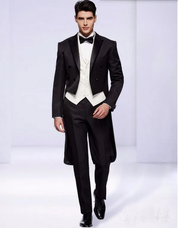 

Custom Made Black men suits Double Breasted groom suits Tailcoat Mens Wedding Prom Suits Groom Tuxedos jacket+vest+pants