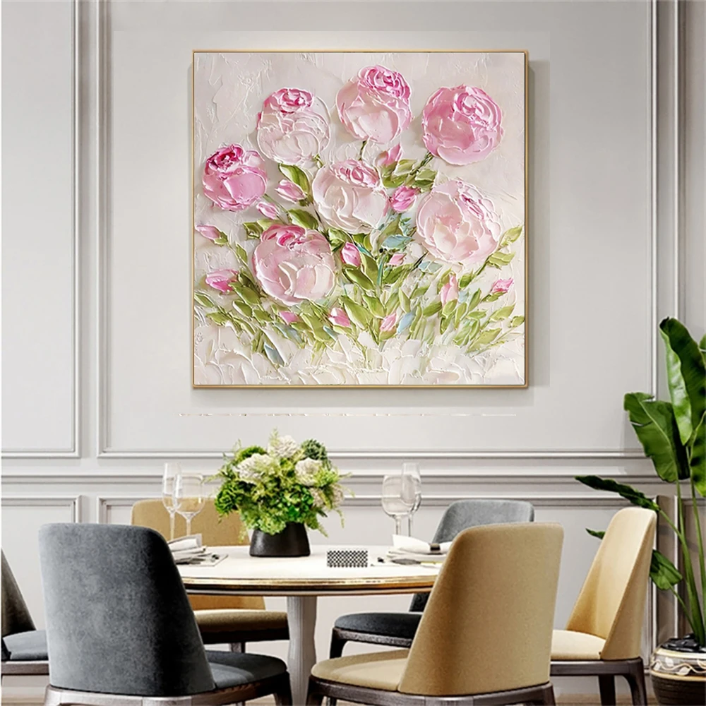 

Wedding Gift Home Decoration Hand Painted Abstract 3D Flowers Oil Painting Living Room Wall Decor Pictures Canvas Paintings Art