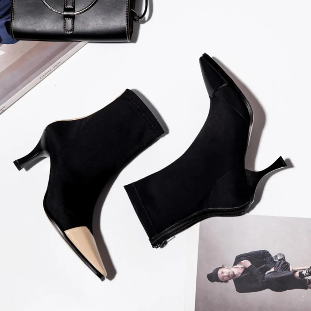 Western Boot Women's Ladies Leisure Solid Elegant Pointed Toe Thin High Heel Booties Shoes Plus Size zapatos de mujer