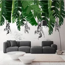 Обои на заказ в скандинавском стиле, современный минималистичный банановый лист, обезьяна, растение, фон для стен, высококачественный водонепроницаемый материал