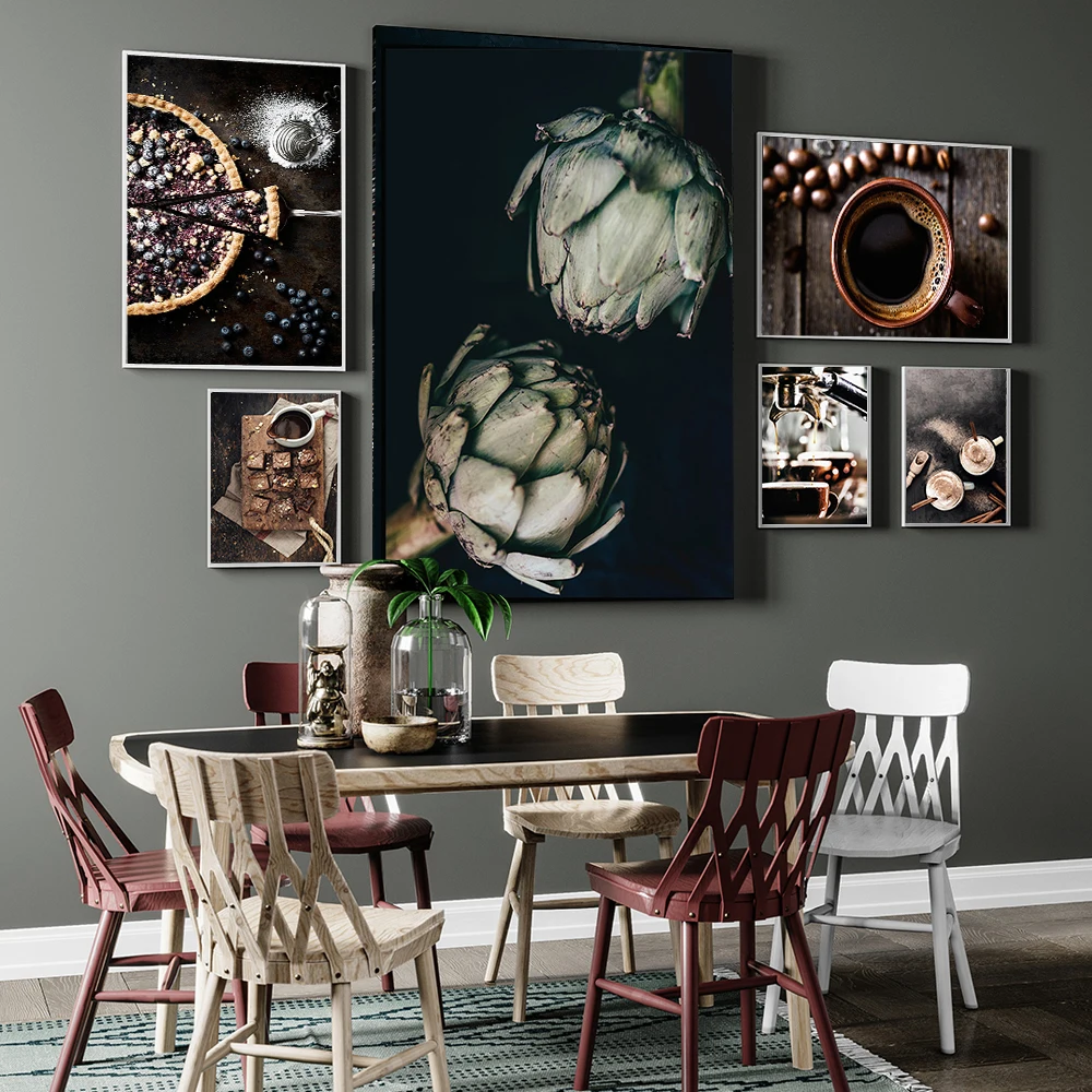 

Kitchen Decoration Brownies Canvas Coffee Prints And Posters Blueberry Pie Wall Art for Dessert Lounge Painting Wall Pictures