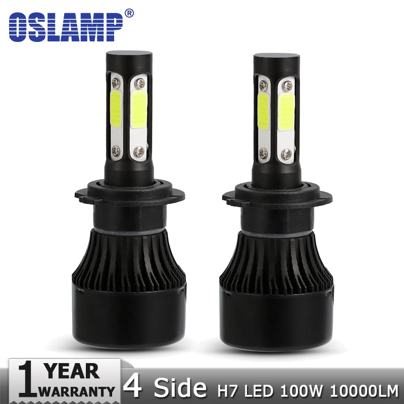 Светодиодный светильник Oslamp для Toyota Renault Hyundai с 4 боковыми ЧИПАМИ COB H7 100