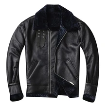 Черная мужская куртка-бомбер в американском стиле B3 размера плюс XXXL из натуральной овчины зимняя теплая куртка-пилот