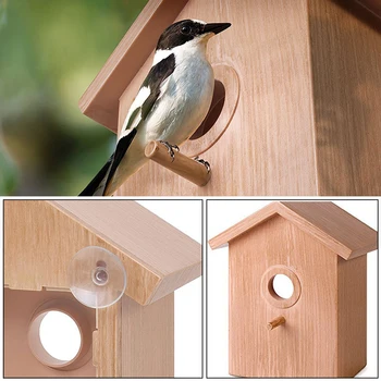 

Warm One Way Mirror Pratical Suction Cup Outdoor Parrot Decoration Visible Window Garden Durable Bird Cage Cabin Shape DIY