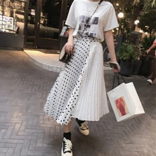 Mishow женская шифоновая юбка-миди Женская юбка в горошек Плиссированная женская юбка с высокой талией MX19A1889