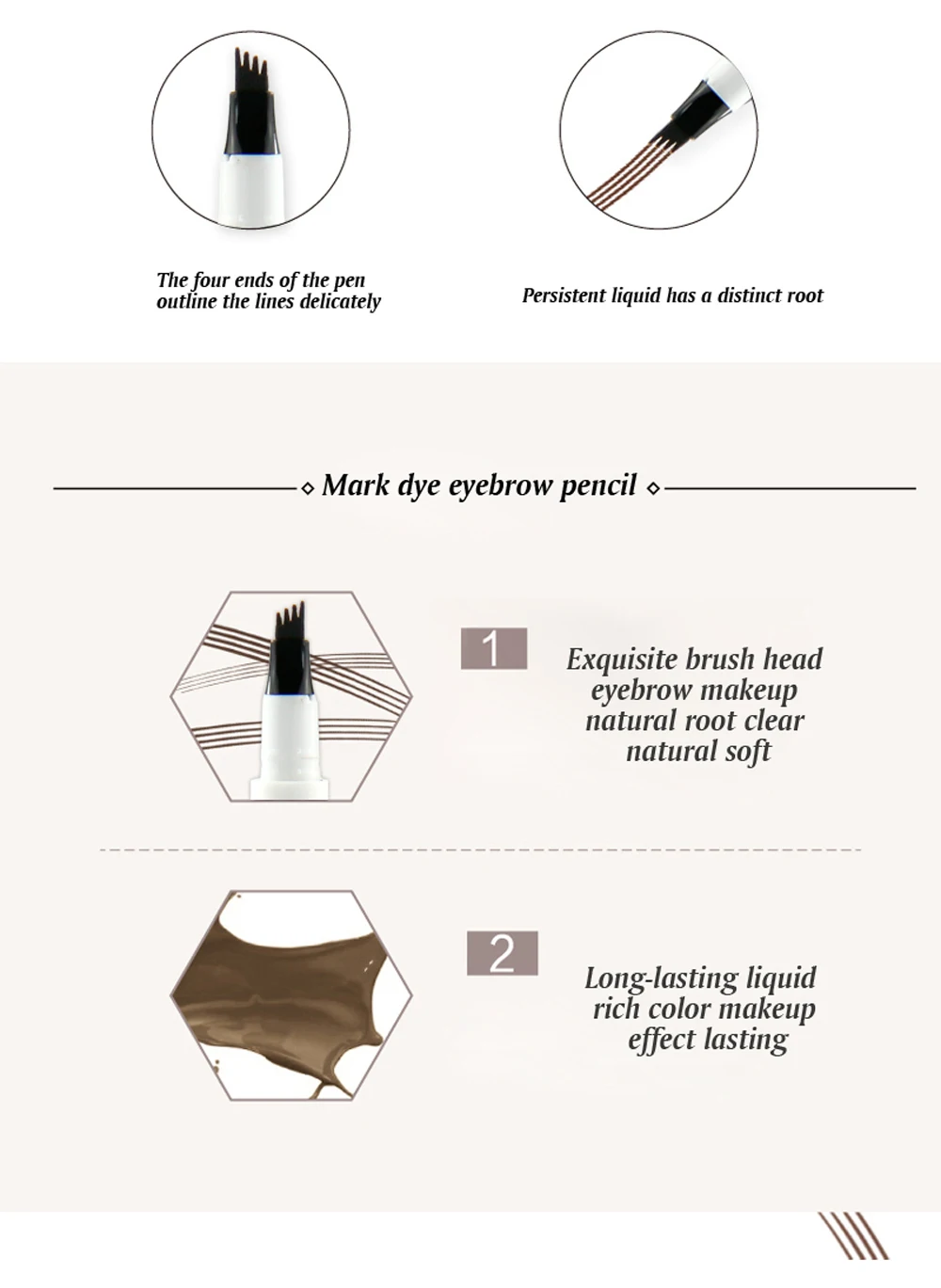 OEM Private Label Best Waterproof Mineral Liquid Eyebrow Pen 4 Heads Eye Makeup Pencil Custom