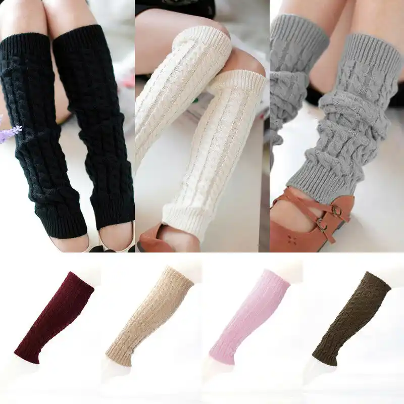 ホットレッグウォーマー女性暖かい膝高冬ニットかぎ針 Trico Beenwarmers レギンス冬のウール前かがみのため女の子 Leg Warmers Aliexpress
