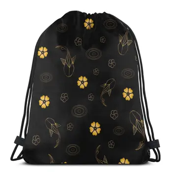 

New beam mouth backpack Drawstring Drawstring Gold Fish Circles On The Water And Flowers bag Unisex fashion bag