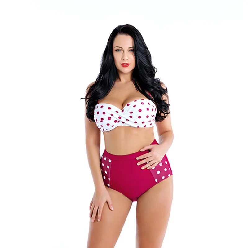 

2019 New Style European And American-Style Plus-sized Swimsuit Women's Underwire Push up Large Bust Bikini Polkadot Swimsuit Hot