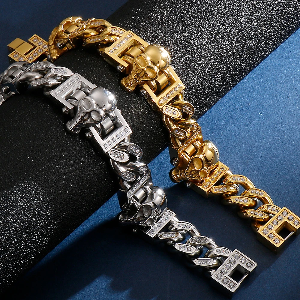 Мужской браслет с черепом в стиле панк рок роскошные мужские браслеты золотого
