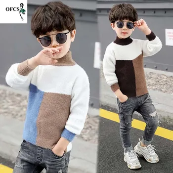 

Children Boys Bottoming Sweater Plush and Thickened Autumn and Winter Clothing children's Pullover Knitwear Fashion 2 Colours