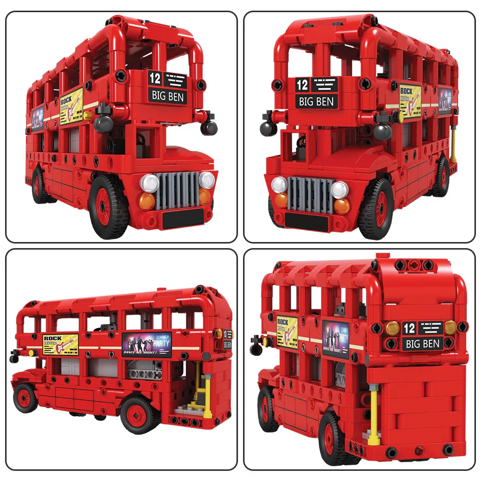 Blocos de Construção Educativos para Crianças Erbo Elétrica Dupla Camada Londres Ônibus Cidade Técnica Carro Criador Tijolos Brinquedos 5 Cheap Blocos