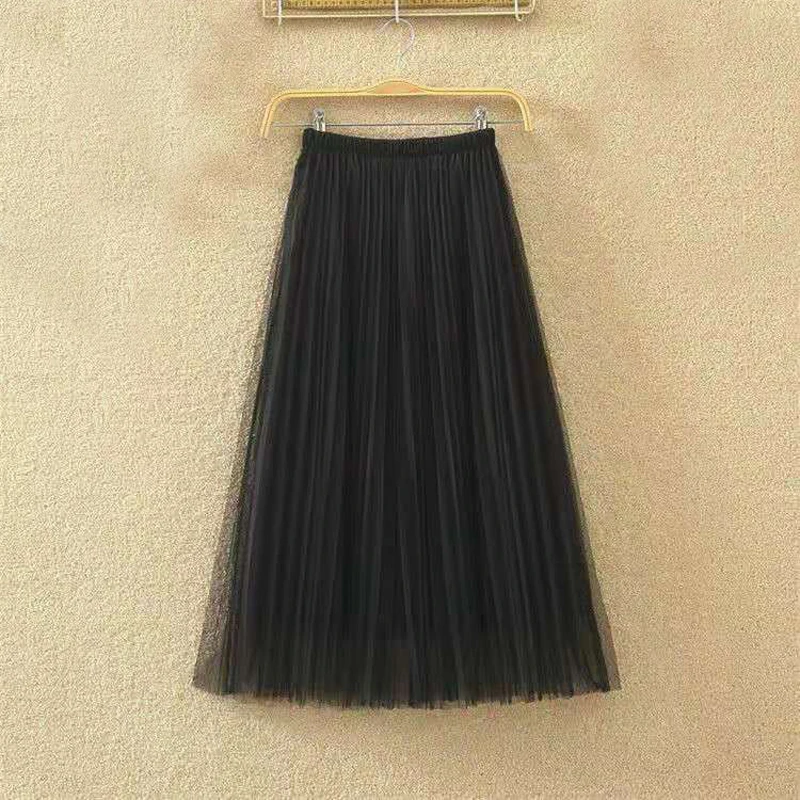Lucyever Elastic High Waist Women Tulle Skirt Fashion Spring Summer Ladies Mesh Long Skirt Elegant A Line Girls Korean Faldas