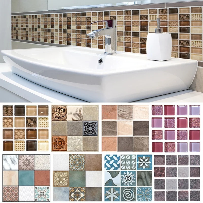 18pcs/set Bathroom Wall Art Waterproof Tile Sticker Selfadhesive Wall