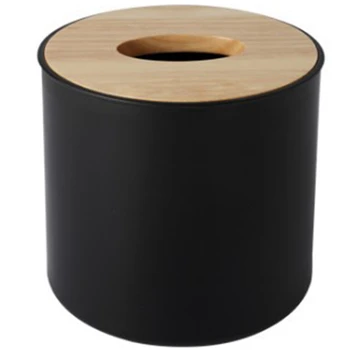 

Modern Paper Towel Container With Mobile Phone Holder Wooden Cover Paper Towel Jar(Round)
