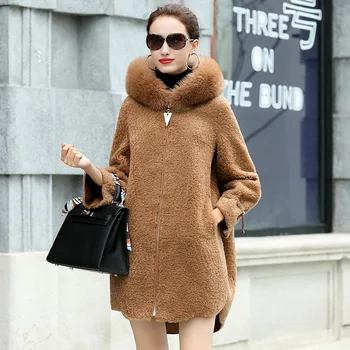 

Real Fur Coat Fox Fur Collar 100% Wool Jacket Autumn Winter Coat Women Clothes 2020 Korean Sheep Shearling Abrigo Mujer ZT3607