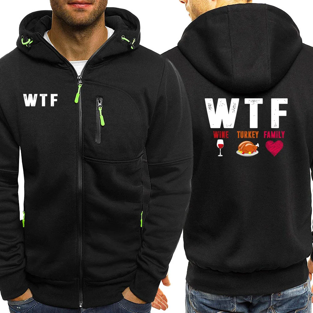WTF Wine Turkey Family Autumn New Streetwea Mens Hoodies Jackets Hip Hop Jacket Zipper Casual Fleece Coat Hooded Sportswear
