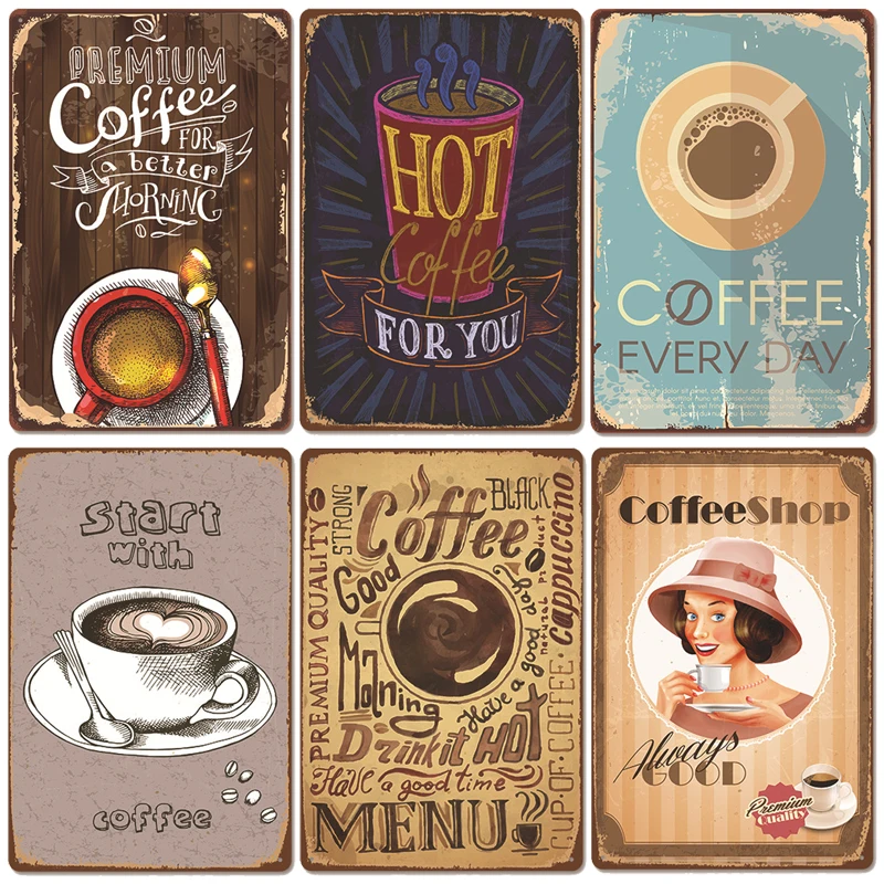 Poster Cafe bar retro tin sign, lukeruk | Muur posters | 3 1 GRATIS